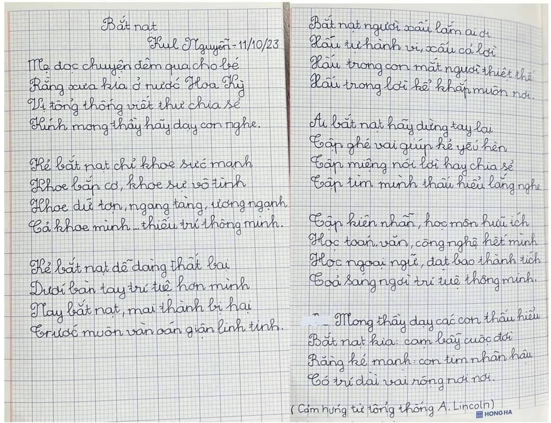 Cậu bé lớp 6 viết bài thơ Bắt nạt cực hay khiến ai nấy thốt lên: &quot;Xứng đáng đưa vào SGK&quot; - Ảnh 1.
