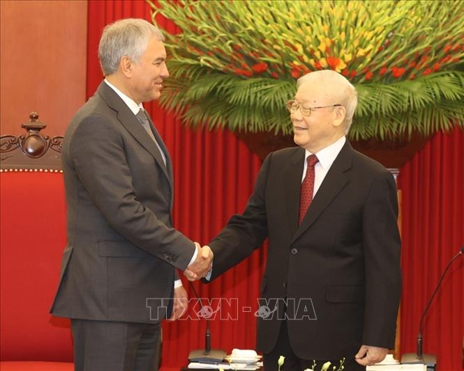 Tổng Bí thư và các lãnh đạo Việt Nam tiếp Chủ tịch Duma Quốc gia Quốc hội Liên bang Nga - Ảnh 1.
