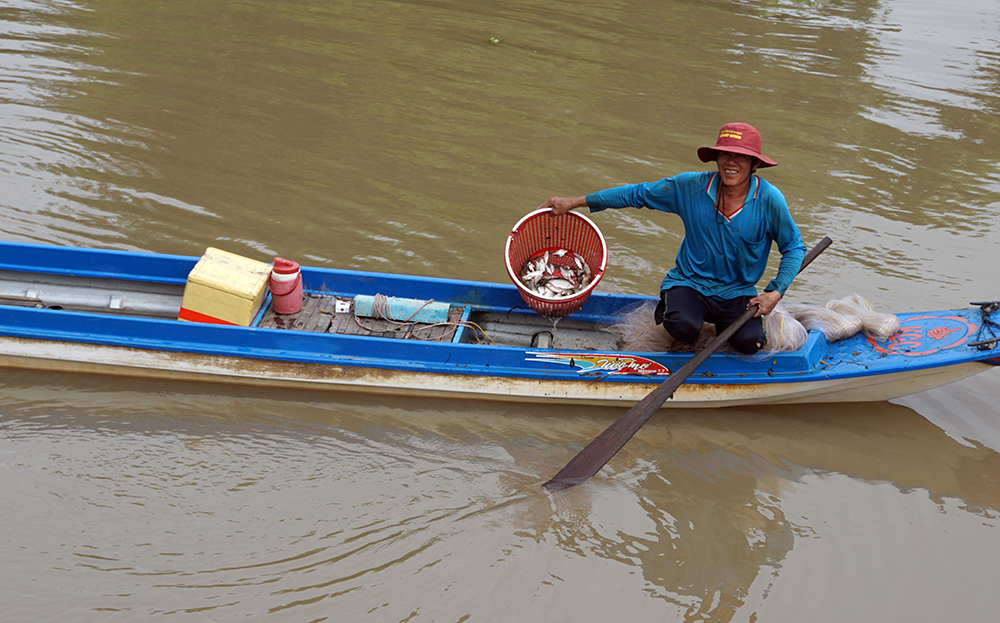 Mùa nước nổi An Giang, nước tràn đồng, rọi đèn pin thấy dân bắt được cá linh, cá mè vinh tươi rói - Ảnh 6.