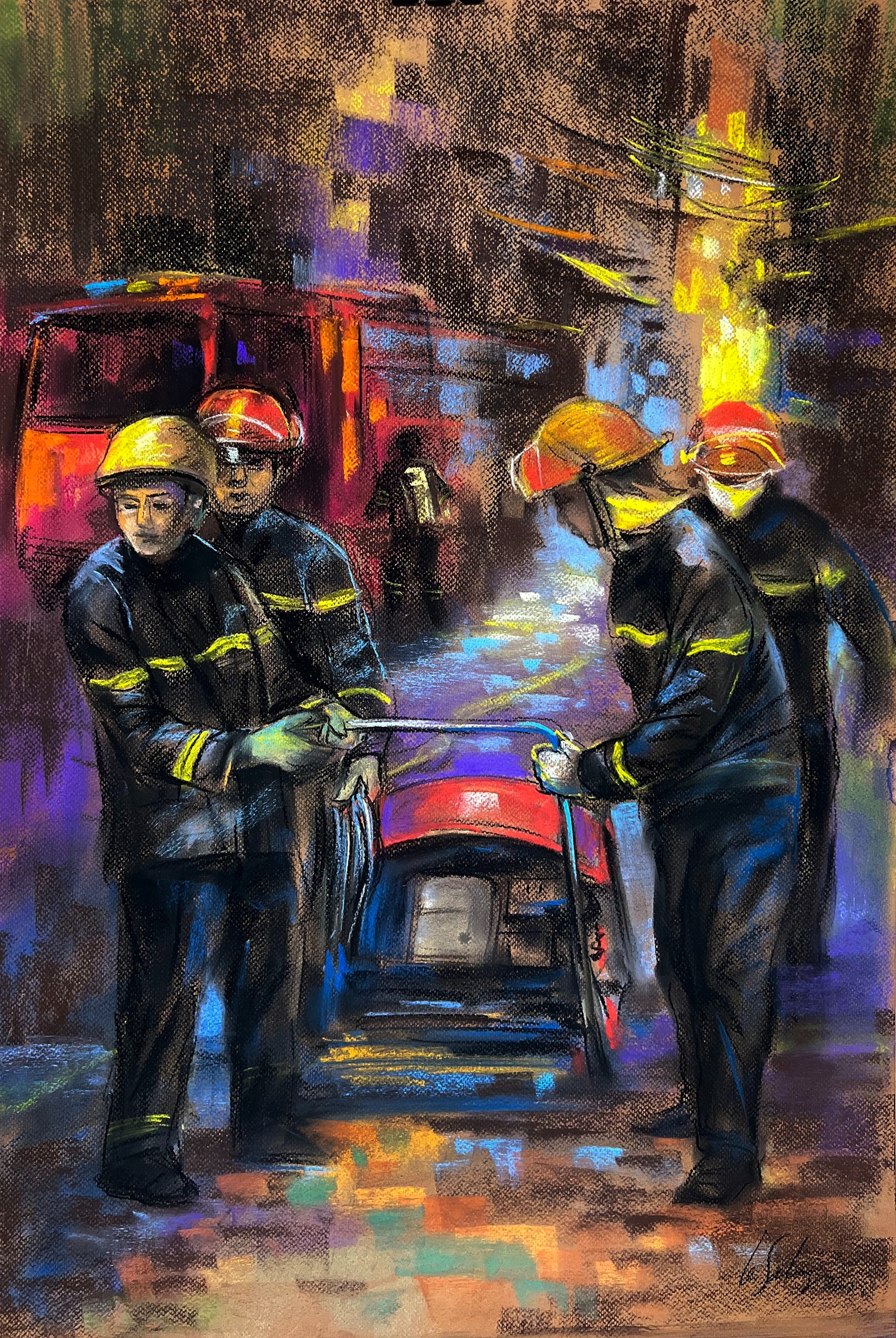 Bộ tranh khắc họa đêm chạy đua khói lửa cứu người trong vụ cháy chung cư mini ở Hà Nội - Ảnh 4.