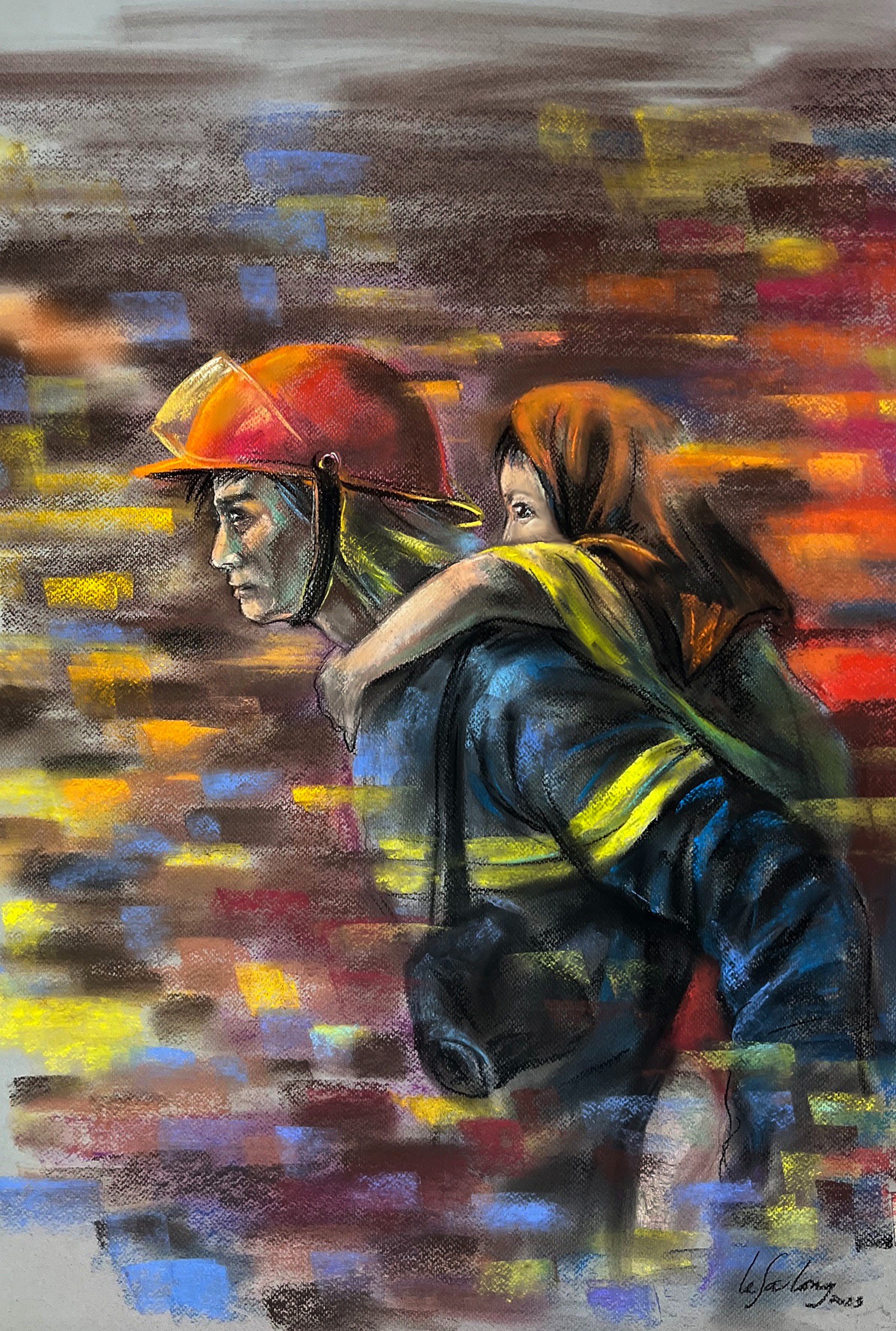 Bộ tranh khắc họa đêm chạy đua khói lửa cứu người trong vụ cháy chung cư mini ở Hà Nội - Ảnh 5.