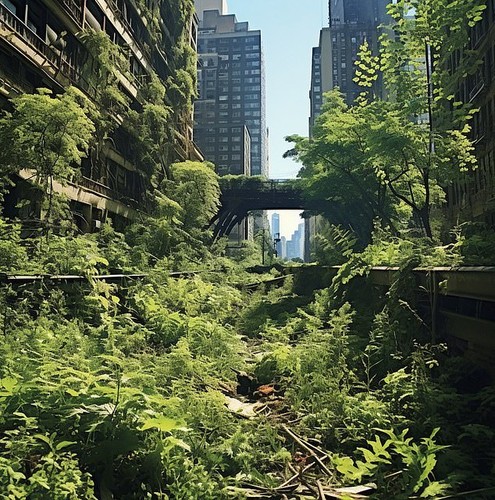 AI vẽ các thành phố của Mỹ bị bỏ hoang, cây cỏ mọc um tùm trong vòng 100 năm nữa - Ảnh 12.