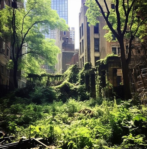 AI vẽ các thành phố của Mỹ bị bỏ hoang, cây cỏ mọc um tùm trong vòng 100 năm nữa - Ảnh 2.