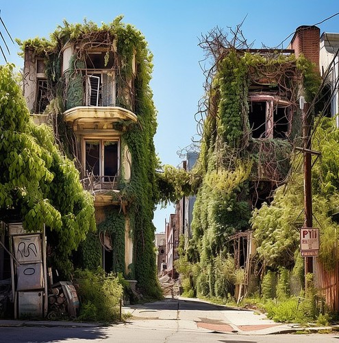 AI vẽ các thành phố của Mỹ bị bỏ hoang, cây cỏ mọc um tùm trong vòng 100 năm nữa - Ảnh 6.