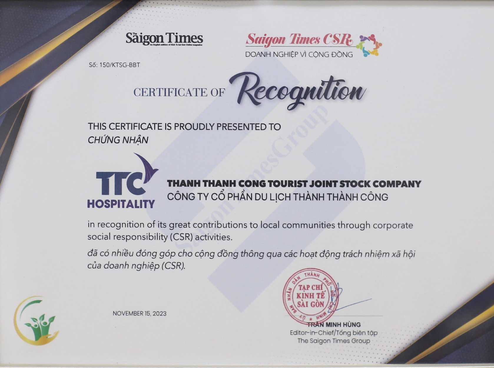 TTC Hospitality nhận vinh danh Saigon Times CSR 2023 - Doanh nghiệp vì cộng đồng năm 2023 - Ảnh 3.