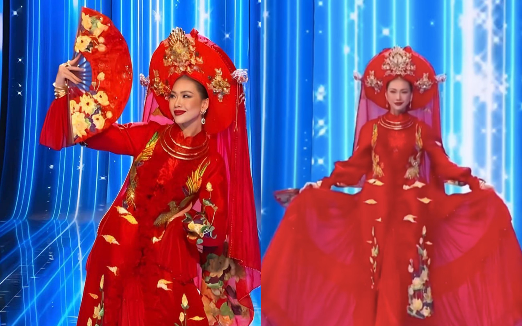 Bùi Quỳnh Hoa trình diễn trang phục dân tộc tại Miss Universe 2023 gây &quot;choáng&quot; với màn xoay 3 vòng lôi cuốn