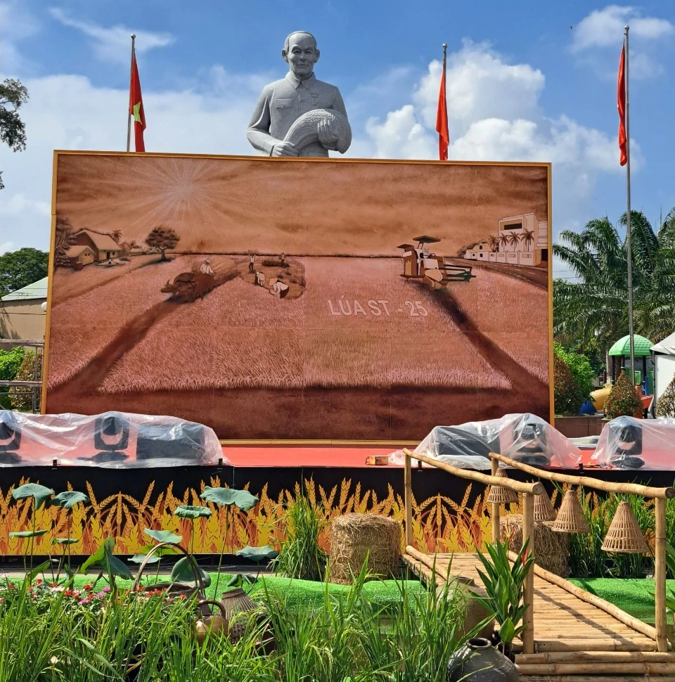 Sóc Trăng: Xác lập kỷ lục bức tranh lớn nhất Việt Nam được làm từ gạo ST - Ảnh 1.