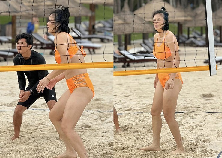 “Hoa khôi bóng chuyền&quot; Kim Huệ mặc biniki, khoe dáng sexy tuổi U40 tại bãi biển - Ảnh 2.