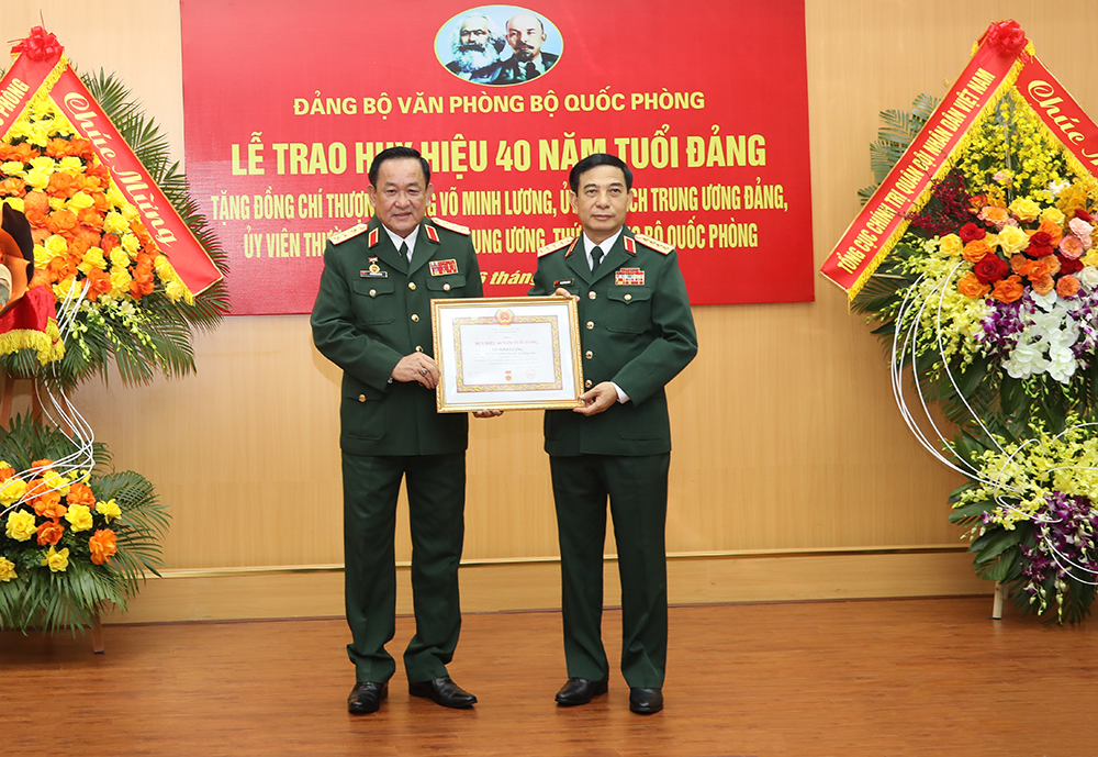 Thượng tướng Võ Minh Lương, Thứ trưởng Bộ Quốc phòng nhận Huy hiệu cao quý của Đảng - Ảnh 1.