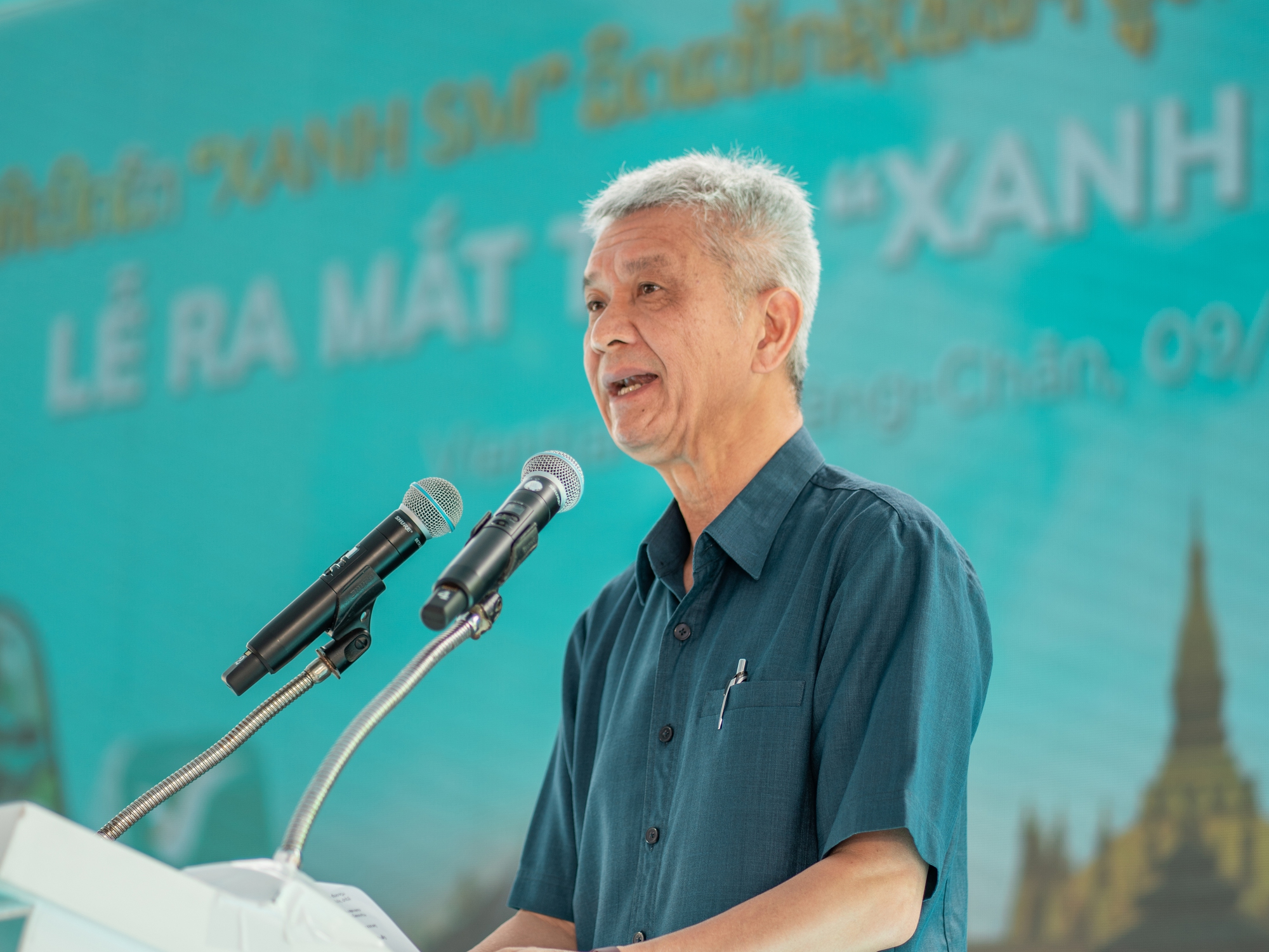 Bí thư Trung Ương Đảng, Bí thư Thành ủy kiêm Chủ tịch HĐND Tp. Vientiane phát biểu tại sự kiện ra mắt Xanh SM.