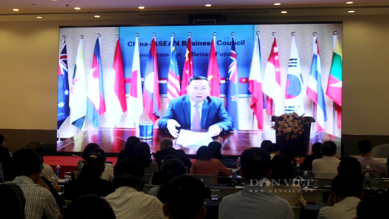 Ông Hứa Ninh Ninh - Chủ tịch Hội đồng Kinh doanh Trung Quốc – ASEAN chia sẻ trực tuyến với cộng đồng doanh nghiệp Việt về thị trường Trung Quốc. Ảnh: Nguyên Vỹ