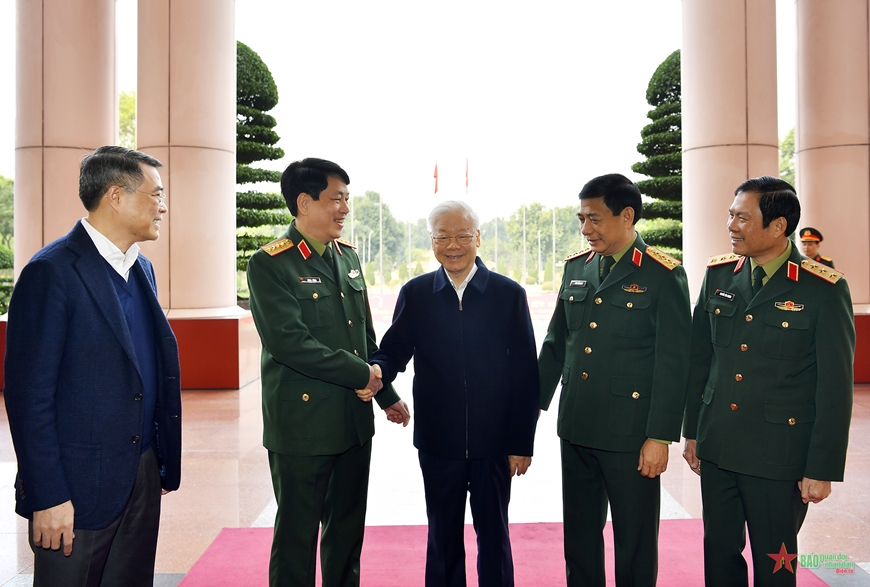 Hình ảnh Tổng Bí thư Nguyễn Phú Trọng và các đồng chí lãnh đạo Đảng, Nhà nước dự Hội nghị Quân ủy Trung ương - Ảnh 1.