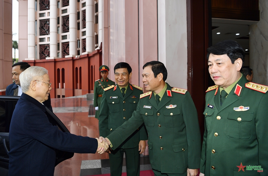 Hình ảnh Tổng Bí thư Nguyễn Phú Trọng và các đồng chí lãnh đạo Đảng, Nhà nước dự Hội nghị Quân ủy Trung ương - Ảnh 5.