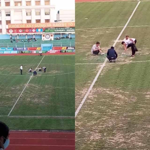 CLB nào của V.League dùng sơn xịt lên cỏ úa, biến &quot;biển cát&quot; thành sân vận động? - Ảnh 1.