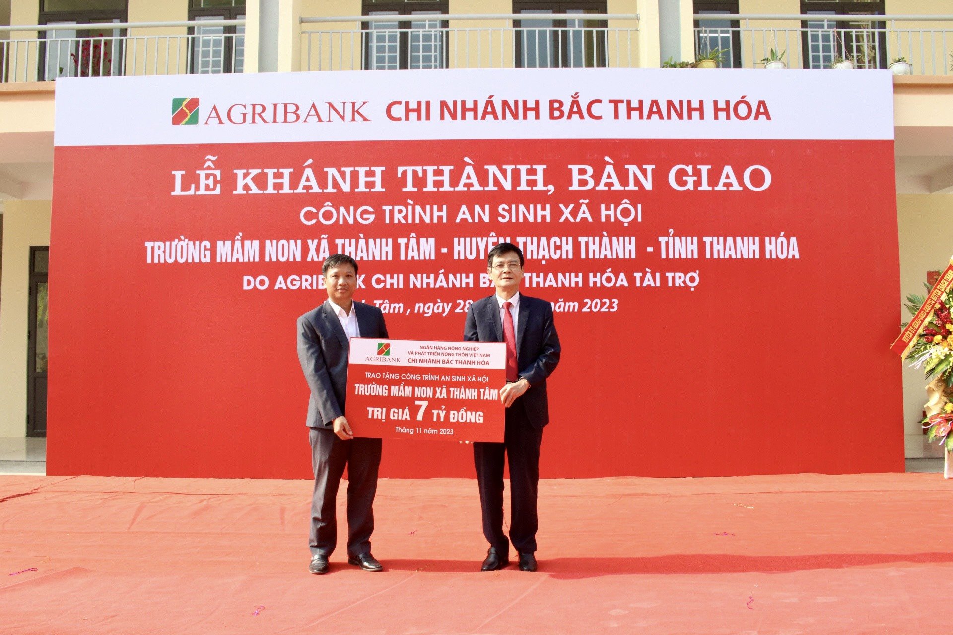 Agribank tài trợ 7 tỷ đồng xây dựng Trường Mầm non xã Thành Tâm.