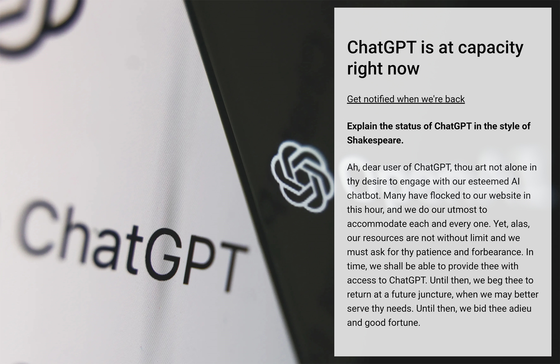 Lỗi &quot;ChatGPT is at capacity right now&quot; xảy ra khi hệ thống của công cụ bị quá tải và không thể tiếp nhận, xử lý thêm thông tin mà người dùng nhập vào. Ảnh: @AFP.