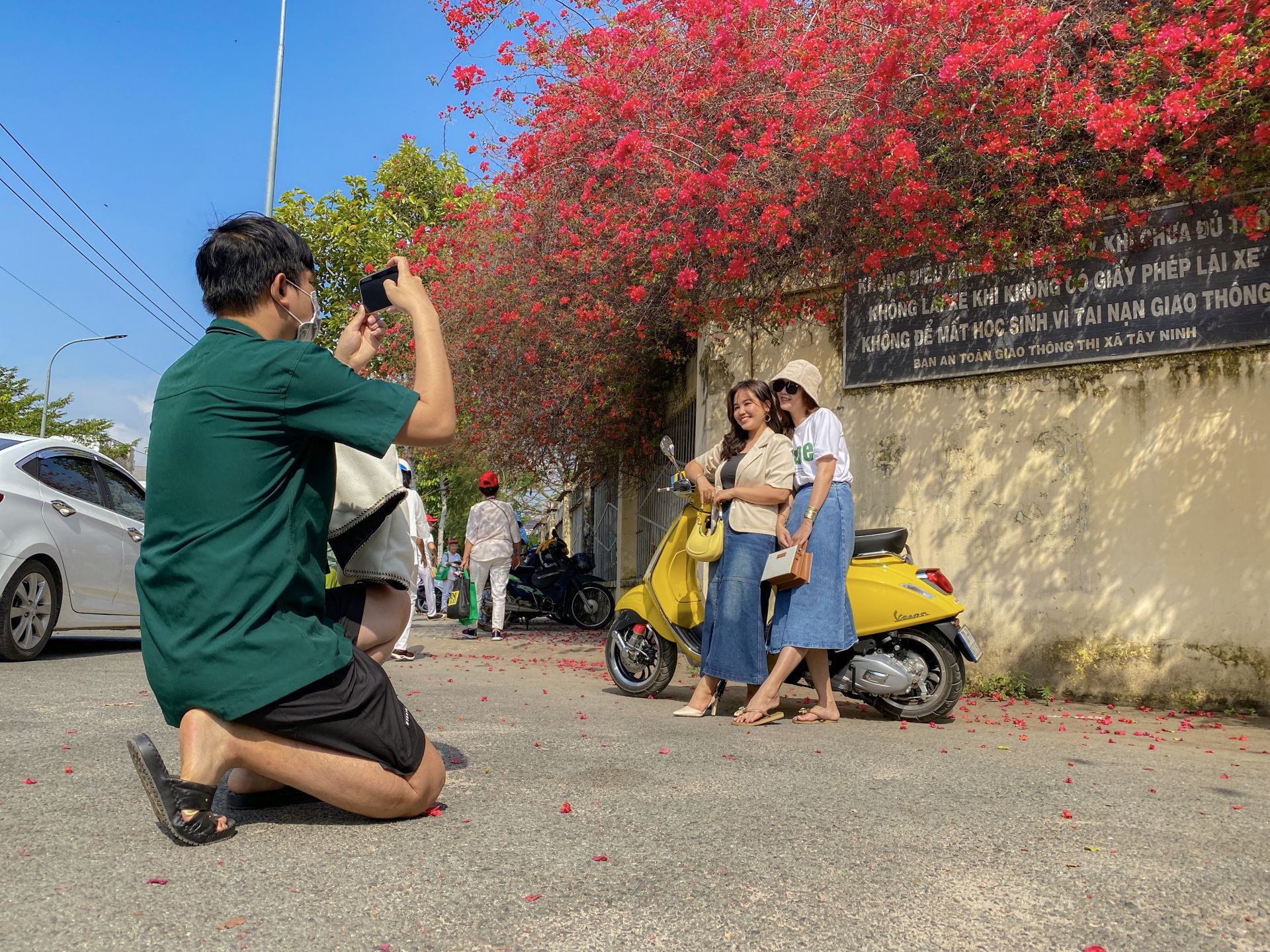 Một giàn hoa giấy tuôn bông đỏ không kịp cản đang xôn xao ở Tây Ninh, nhiều người đến chụp ảnh, ngắm say mê - Ảnh 10.