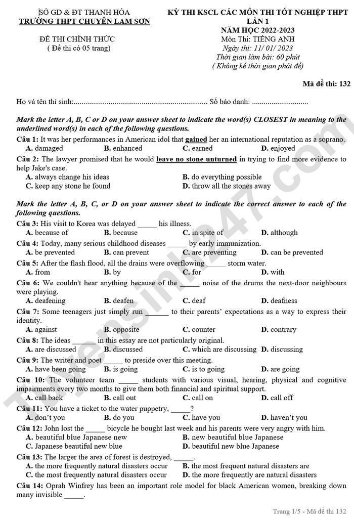 Đề thi thử tốt nghiệp THPT môn Tiếng Anh năm 2023 - Ảnh 2.
