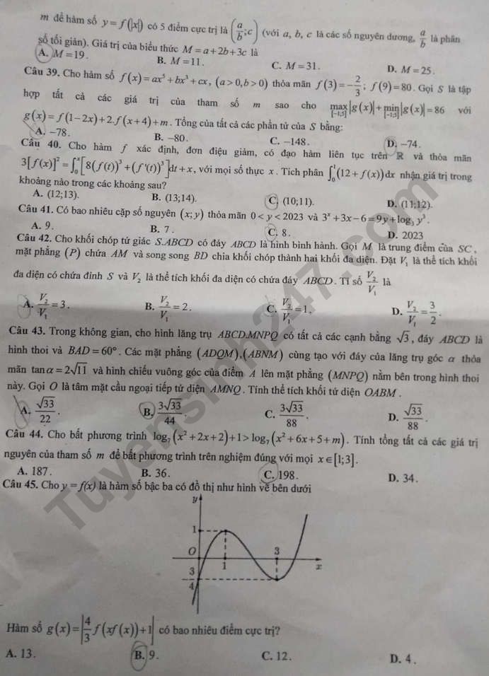 Đề thi thử tốt nghiệp THPT môn Toán năm 2023 - Ảnh 5.