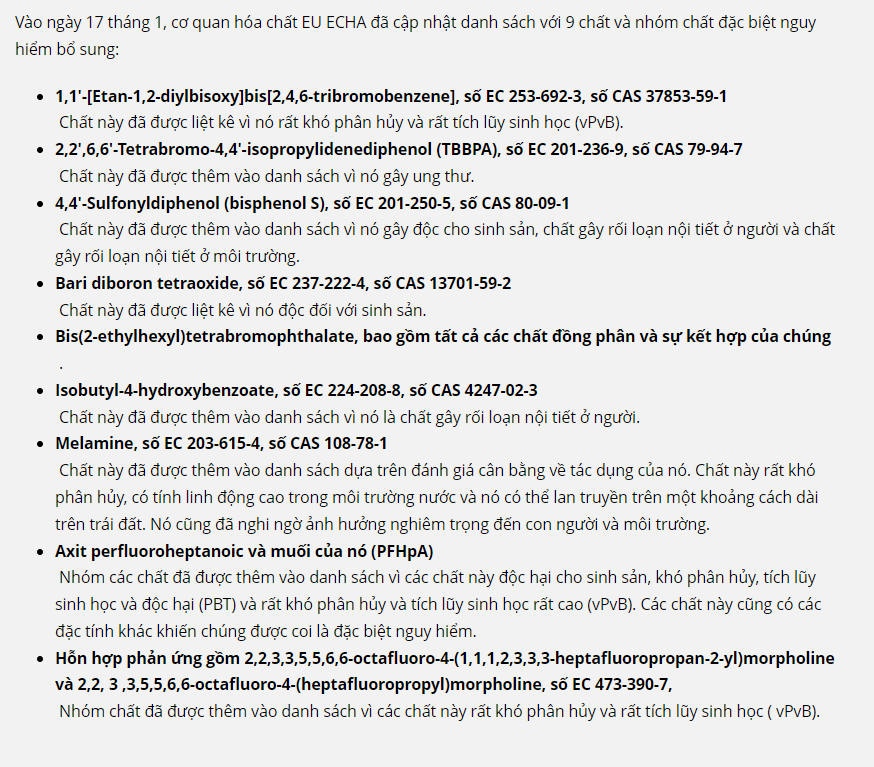 Hóa chất gây rối loạn nội tiết, ung thư thuộc danh mục chất đặc biệt nguy hiểm của EU, DN xuất khẩu cần biết - Ảnh 2.