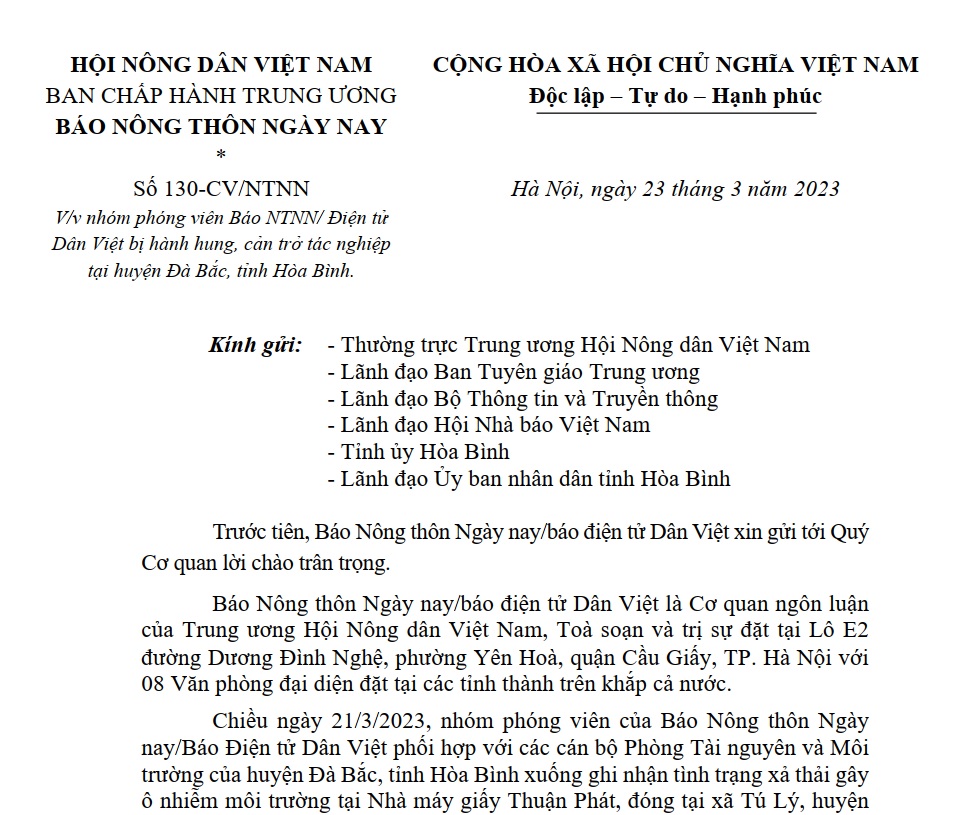 Báo NTNN/Dân Việt đề nghị các cơ quan chức năng vào cuộc làm rõ vụ phóng viên bị hành hung tại Đà Bắc (Hoà Bình) - Ảnh 1.