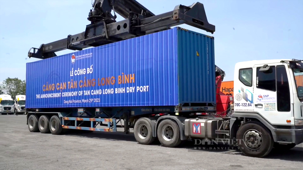 Container mang số hiệu CNSU-8356507, chứa mặt hàng gỗ từ Tân Cảng Long Bình được xuất sang thị trường châu Âu. Ảnh: Trần Khánh