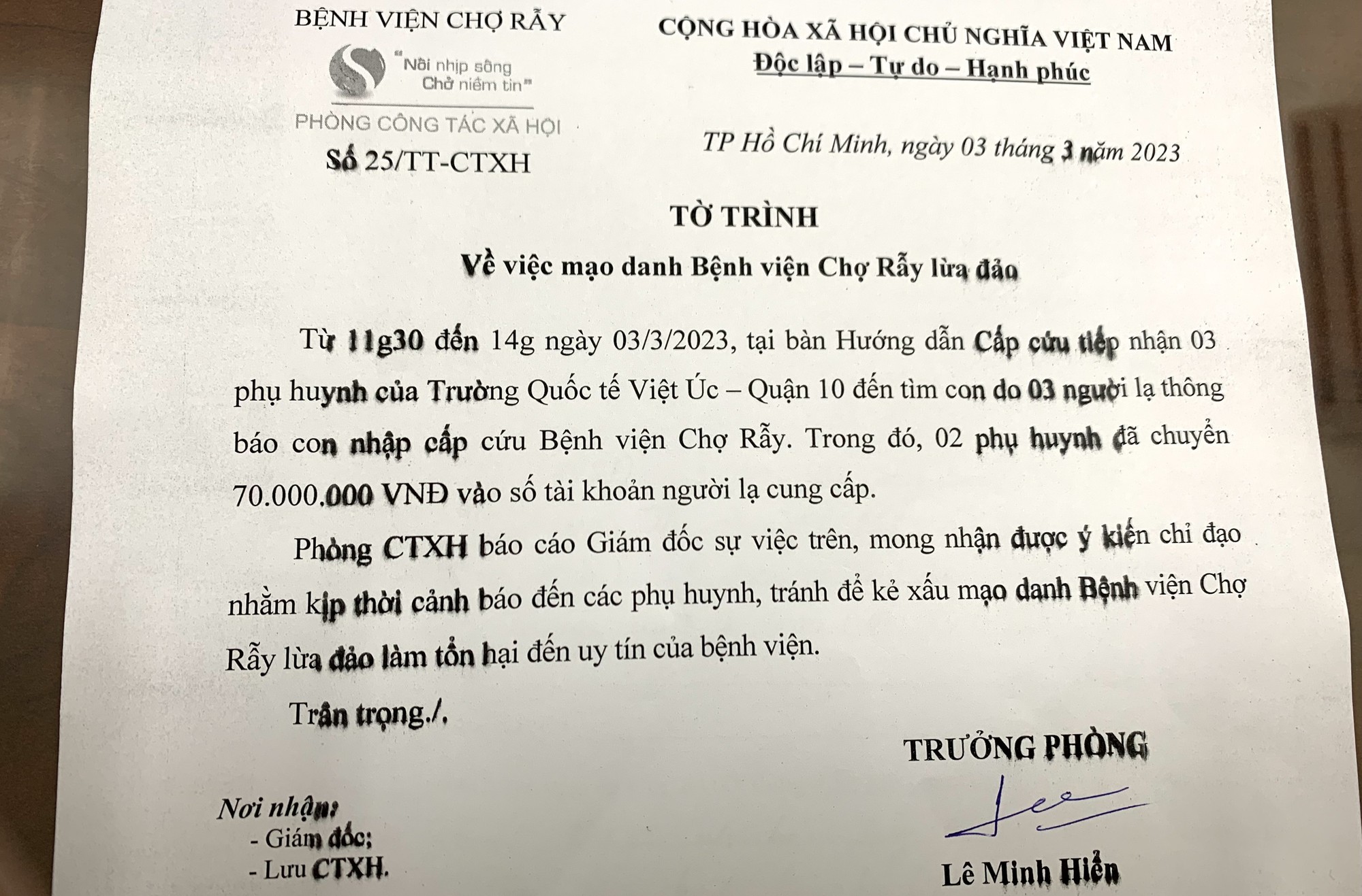 Chiêu lừa &quot;con đang cấp cứu&quot; lan sang bệnh viện khác tại TP.HCM - Ảnh 1.