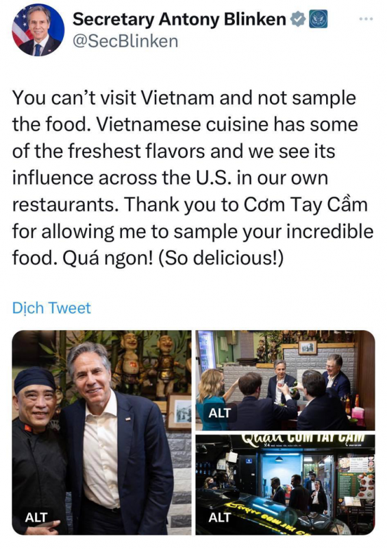 Ngoại trưởng Mỹ tấm tắc khen ẩm thực Việt Nam - Ảnh 1.