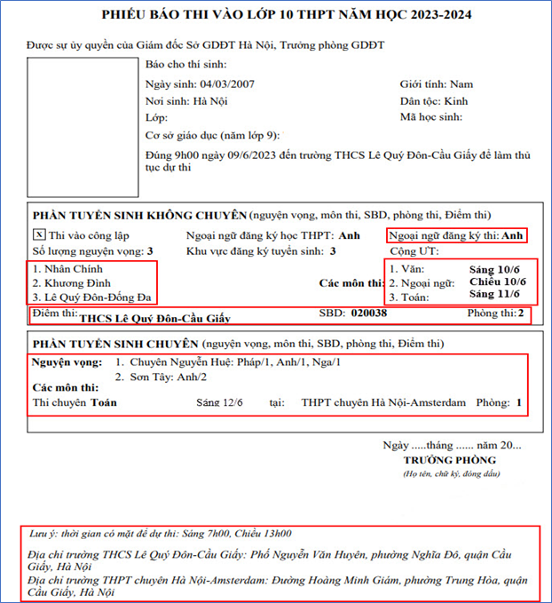Nhận phiếu báo dự thi vào lớp 10 ở Hà Nội năm 2023, thí sinh cần lưu ý gì? - Ảnh 1.