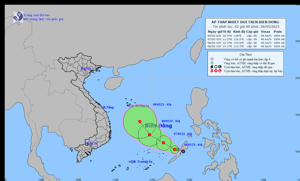Thời tiết 6/5: Áp thấp nhiệt đới cách đảo Song Tử Tây 430km, giật cấp 8, miền Bắc vẫn nắng nóng gay gắt - Ảnh 1.