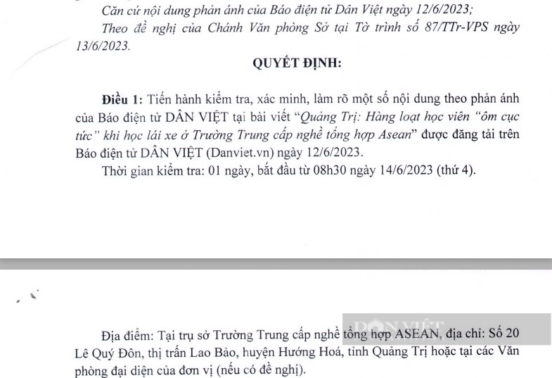 Kiểm tra Trường Trung cấp nghề tổng hợp Asean sau phản ánh của Báo Dân Việt - Ảnh 1.