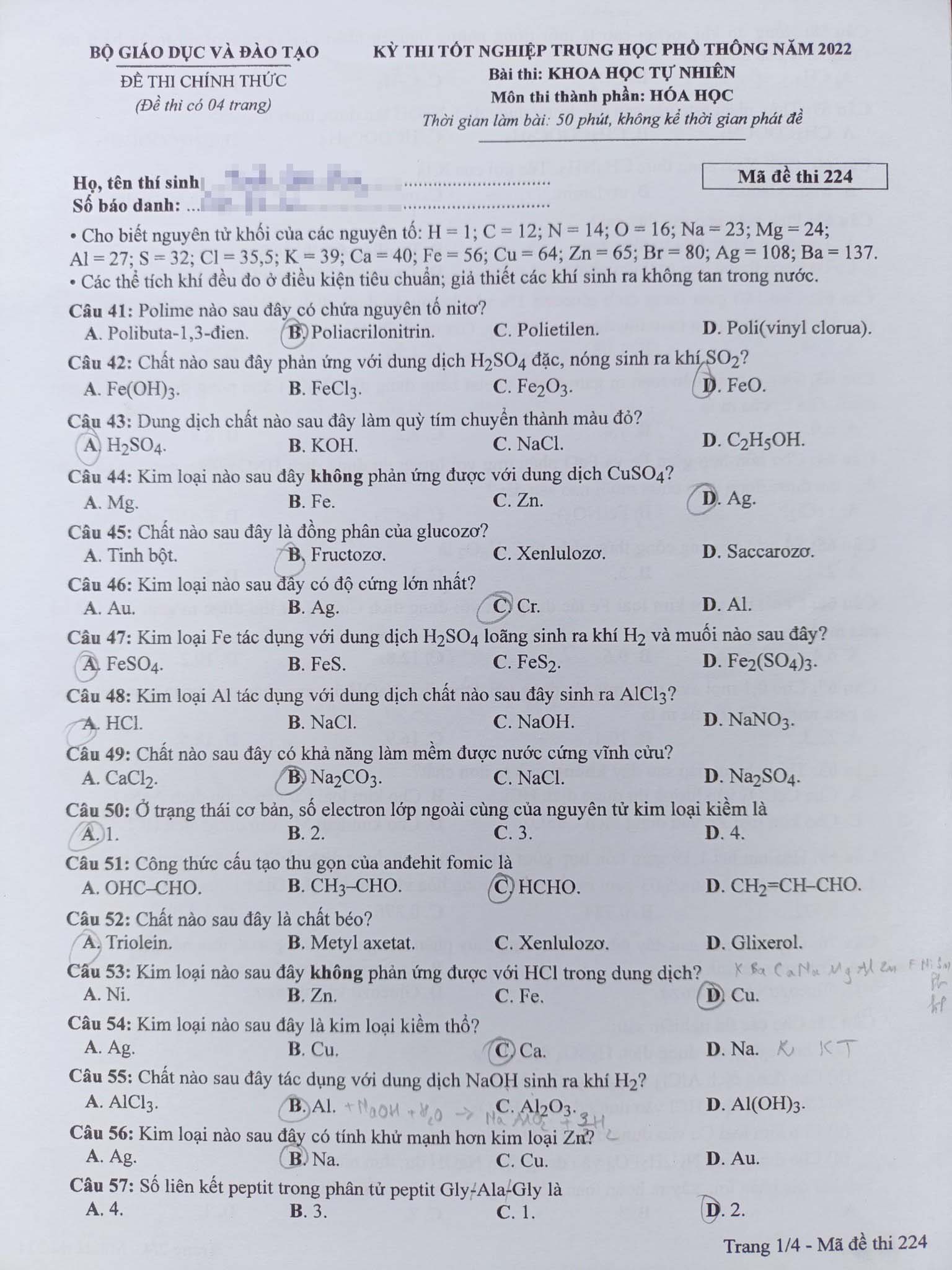 Trọn bộ đề thi tổ hợp các môn Khoa học tự nhiên tốt nghiệp THPT năm 2022 có đáp án - Ảnh 5.