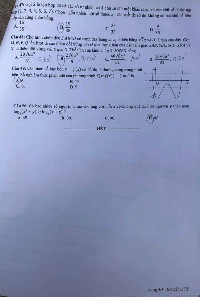 Đề thi môn Toán tốt nghiệp THPT năm 2020 có đáp án chuẩn nhất, đầy đủ nhất - Ảnh 5.