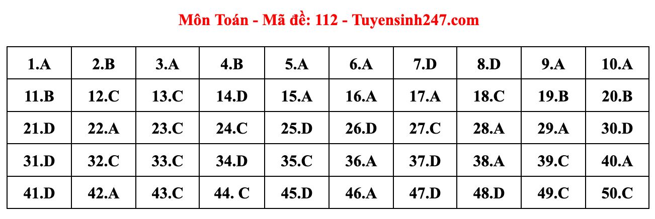 Cập nhật gợi ý đáp án đề thi môn Toán tốt nghiệp THPT năm 2023 theo mã đề chuẩn nhất  - Ảnh 14.