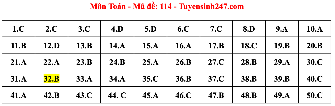 Gợi ý đáp án đề thi môn Toán tốt nghiệp THPT năm 2023 theo mã đề chuẩn nhất  - Ảnh 16.