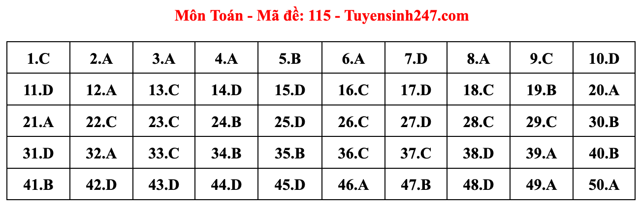 Cập nhật gợi ý đáp án đề thi môn Toán tốt nghiệp THPT năm 2023 theo mã đề chuẩn nhất  - Ảnh 17.