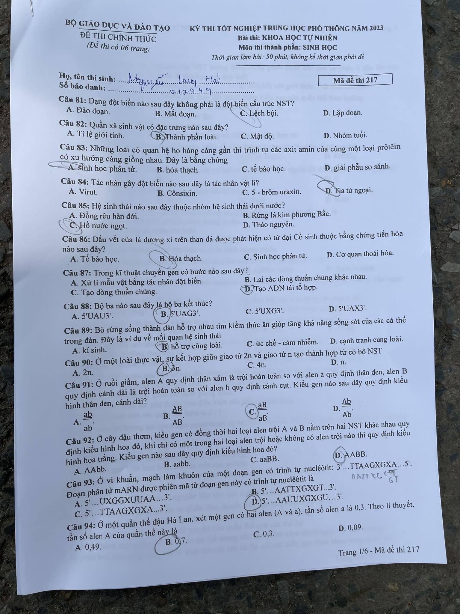 Gợi ý đáp án đề thi môn Sinh học tốt nghiệp THPT năm 2023 theo mã đề nhanh nhất - Ảnh 1.