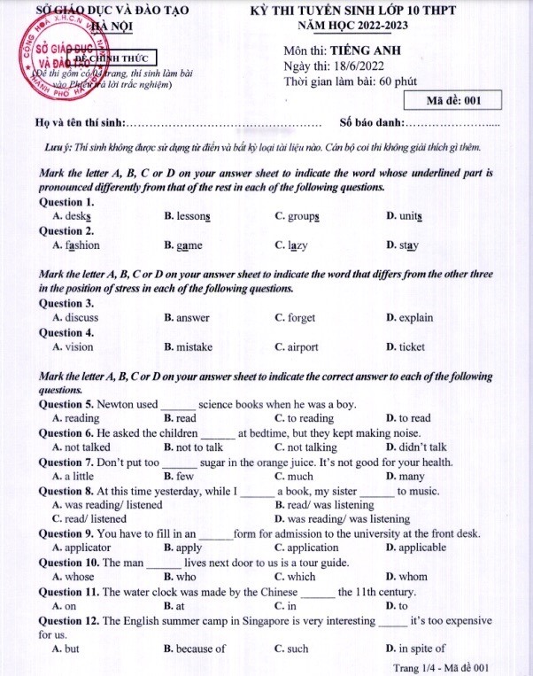 Đề thi tiếng Anh vào lớp 10 Hà Nội các năm và những bí quyết để đạt điểm cao - Ảnh 2.