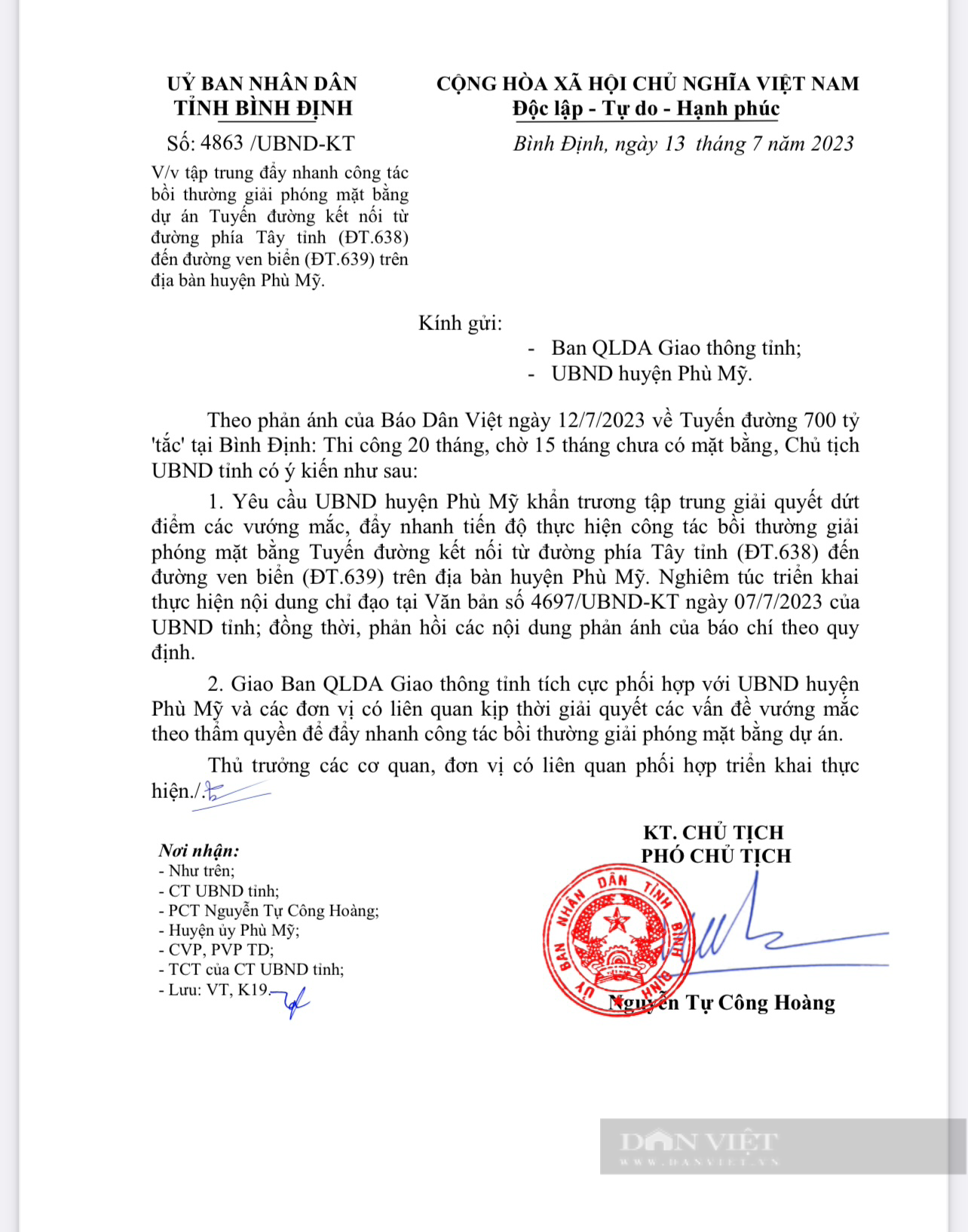 Chủ tịch Bình Định chỉ đạo xử lý vấn đề báo Dân Việt phản ánh 'tuyến đường 700 tỷ đồng bị tắc' - Ảnh 1.