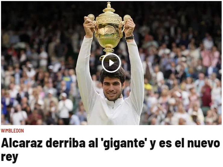 Alcaraz giành chức vô địch đơn nam Wimbledon, báo Tây Ban Nha khen hết lời - Ảnh 1.