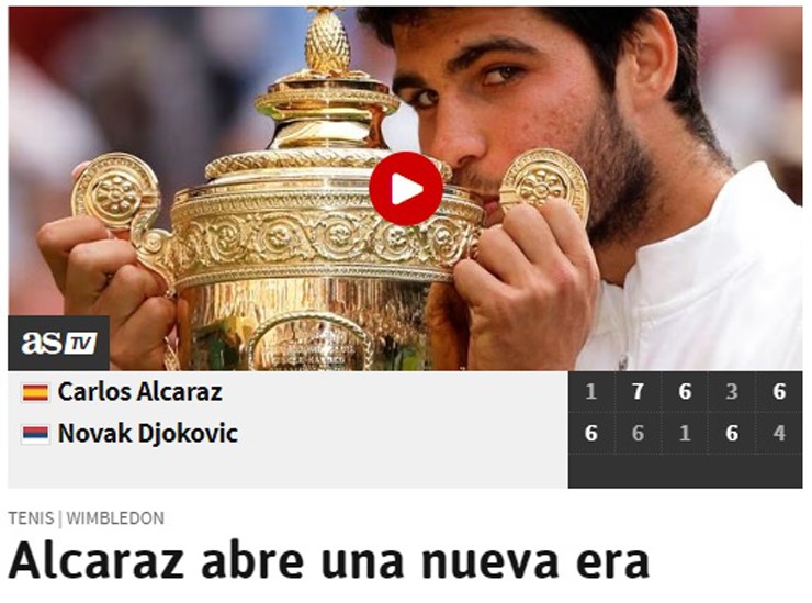 Alcaraz giành chức vô địch đơn nam Wimbledon, báo Tây Ban Nha khen hết lời - Ảnh 2.