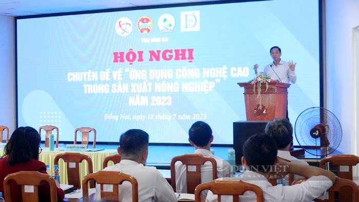 Hội nghị chuyên đề về ứng dụng công nghệ cao trong sản xuất nông nghiệp năm 2023 do Hội Nông dân tỉnh Đồng Nai tổ chức. Ảnh: Trần Khánh