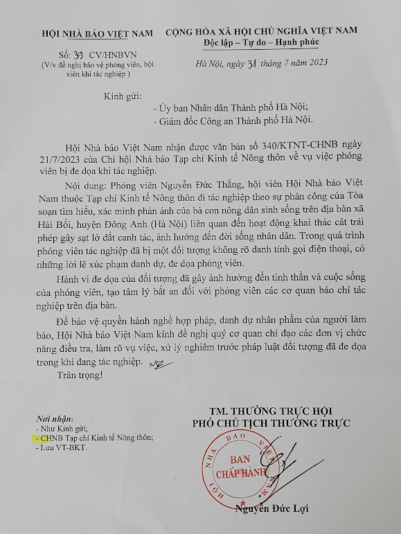 Hội Nhà báo Việt Nam đề nghị Công an Hà Nội bảo vệ phóng viên bị đe doạ khi tác nghiệp - Ảnh 1.