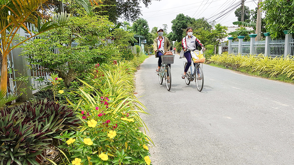 Một huyện của An Giang có những đường hoa nông thôn mới đẹp thế này đây, ai cũng ham chụp hình - Ảnh 4.