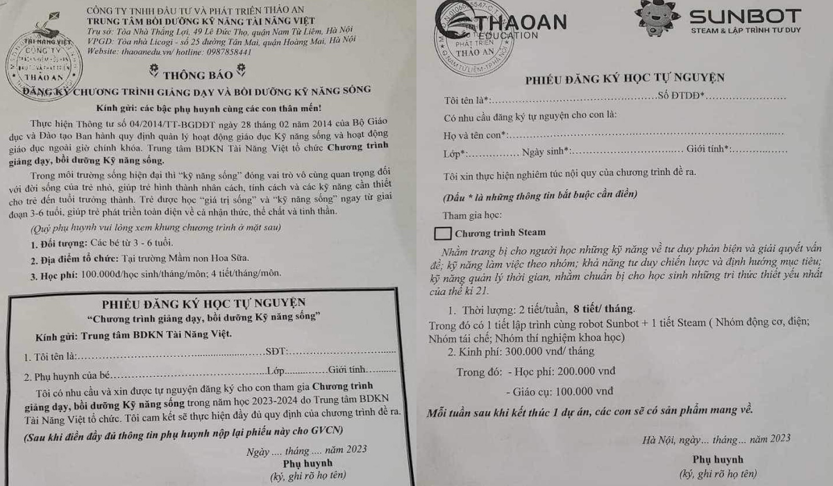 Phụ huynh phản ánh trường liên kết với nhiều trung tâm dạy năng khiếu giờ học chính khoá, mầm non Hoa Sữa nói gì? - Ảnh 1.