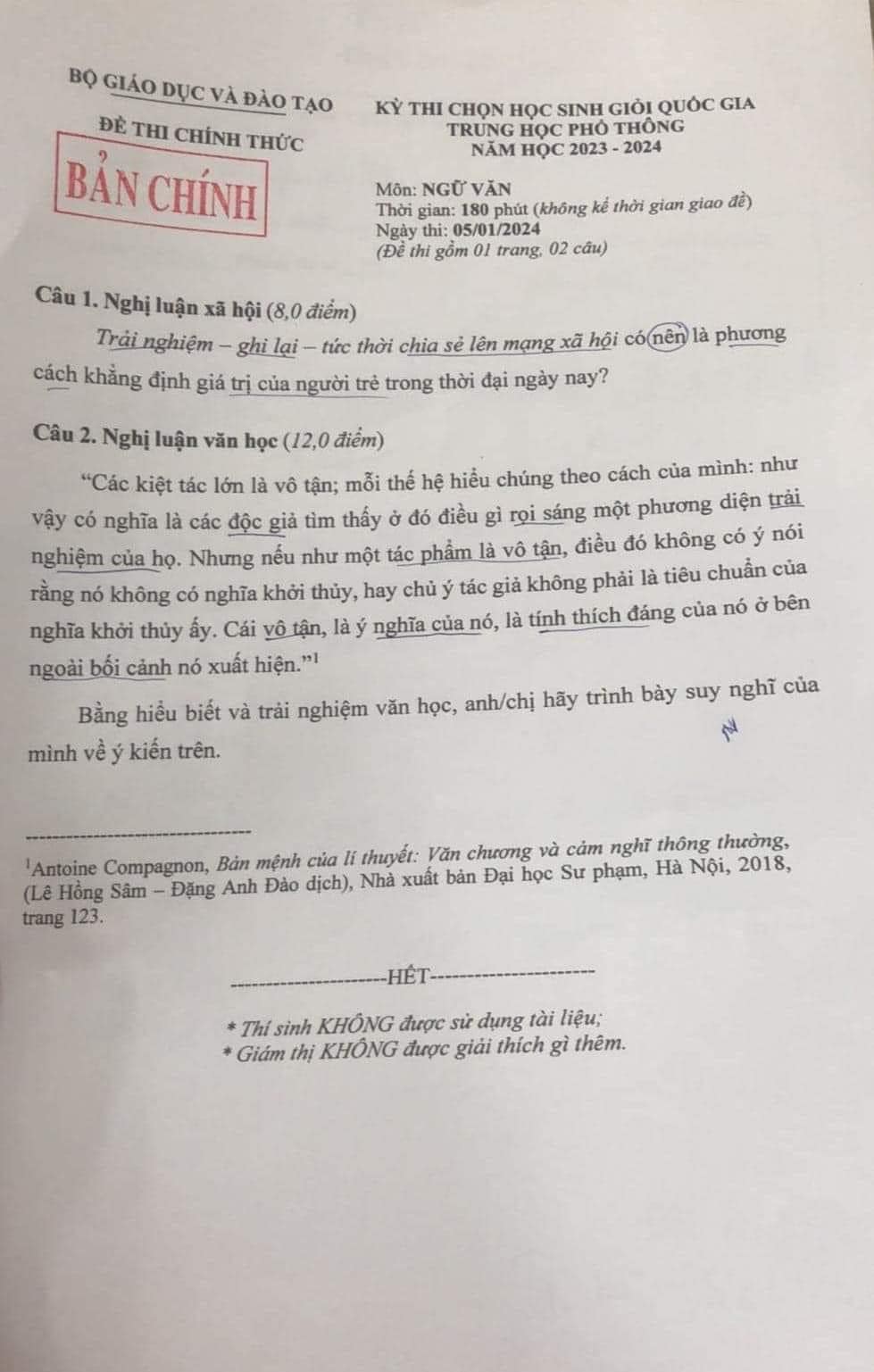 Đề thi Văn quá khó khiến nhiều giáo viên nhận xét: "Xứng đáng chọn học sinh giỏi THPT Quốc gia"- Ảnh 1.