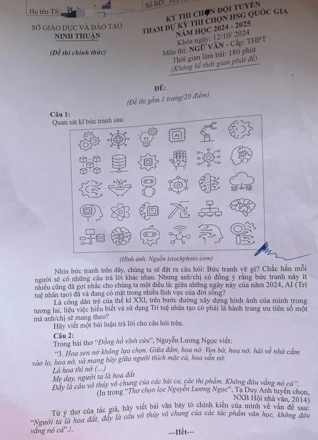 Đề thi học sinh giỏi Văn lớp 12 chương trình mới ở Ninh Thuận khiến giáo viên thốt lên: "Lạ và hay"- Ảnh 1.