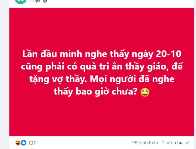 Giật mình với quà 20/10 cho giáo viên: Hết tặng cho cô giáo lại thêm quà cho... người nhà thầy giáo - Ảnh 1.