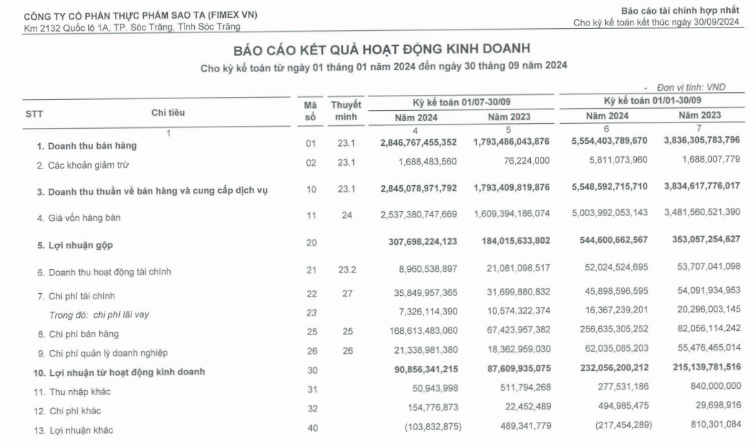 Lợi nhuận sau thuế quý III/2024 chỉ tăng 6%, Sao Ta giải trình ra sao? - Ảnh 1.