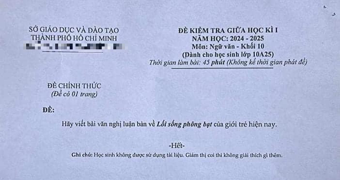 Đề kiểm tra Văn giữa kỳ 1 lớp 10 ở TP.HCM “chỏn lỏn” 1 câu gây tranh cãi: Giáo viên nhận xét ra sao?- Ảnh 1.